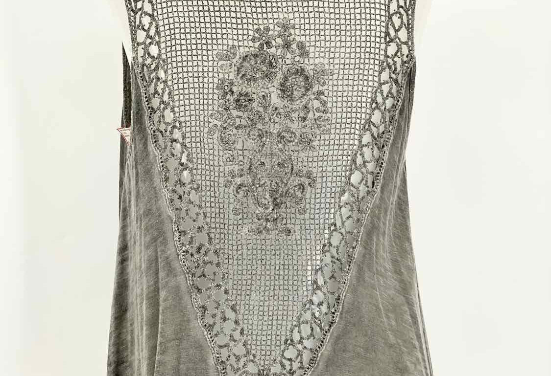 Women's Gray Tank Jersey Crochet Boho Chic USA Size S Sleeveless - Article Consignment