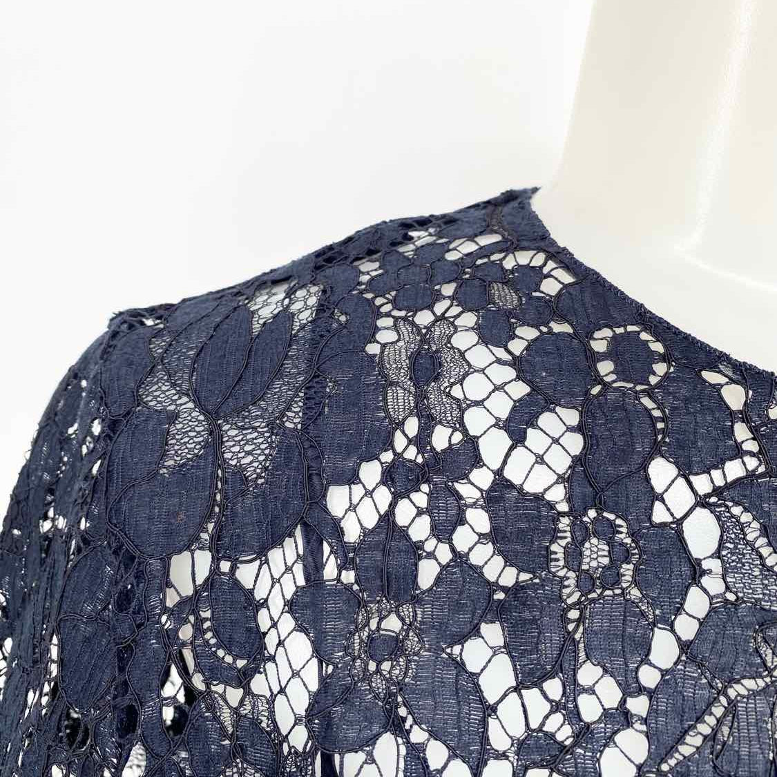 Prada Women's Navy Blouse Silk Blend Lace Italy Size 40/4 Short Sleeve Top - Article Consignment