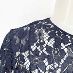 Prada Women's Navy Blouse Silk Blend Lace Italy Size 40/4 Short Sleeve Top - Article Consignment
