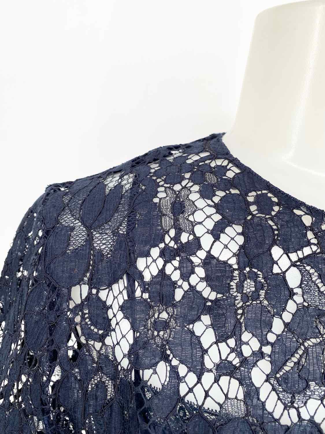 Prada Women's Navy Blouse Silk Blend Lace Italy Size 40/4 Short Sleeve Top - Article Consignment