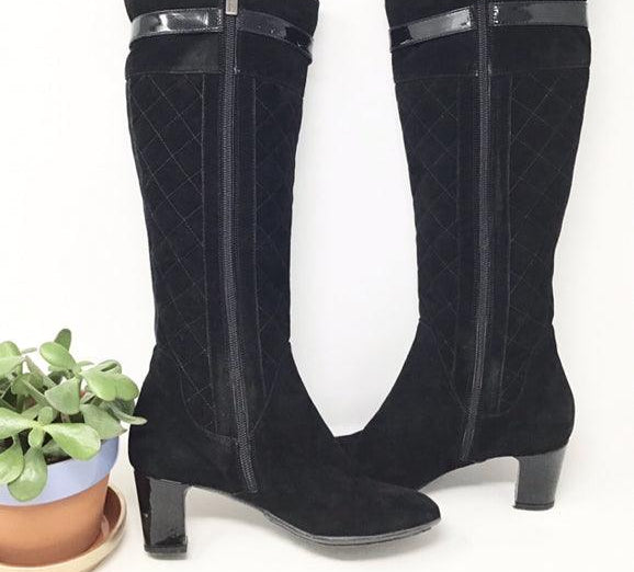 Aquatalia 5 Black Quilted Suede Boots - Article Consignment