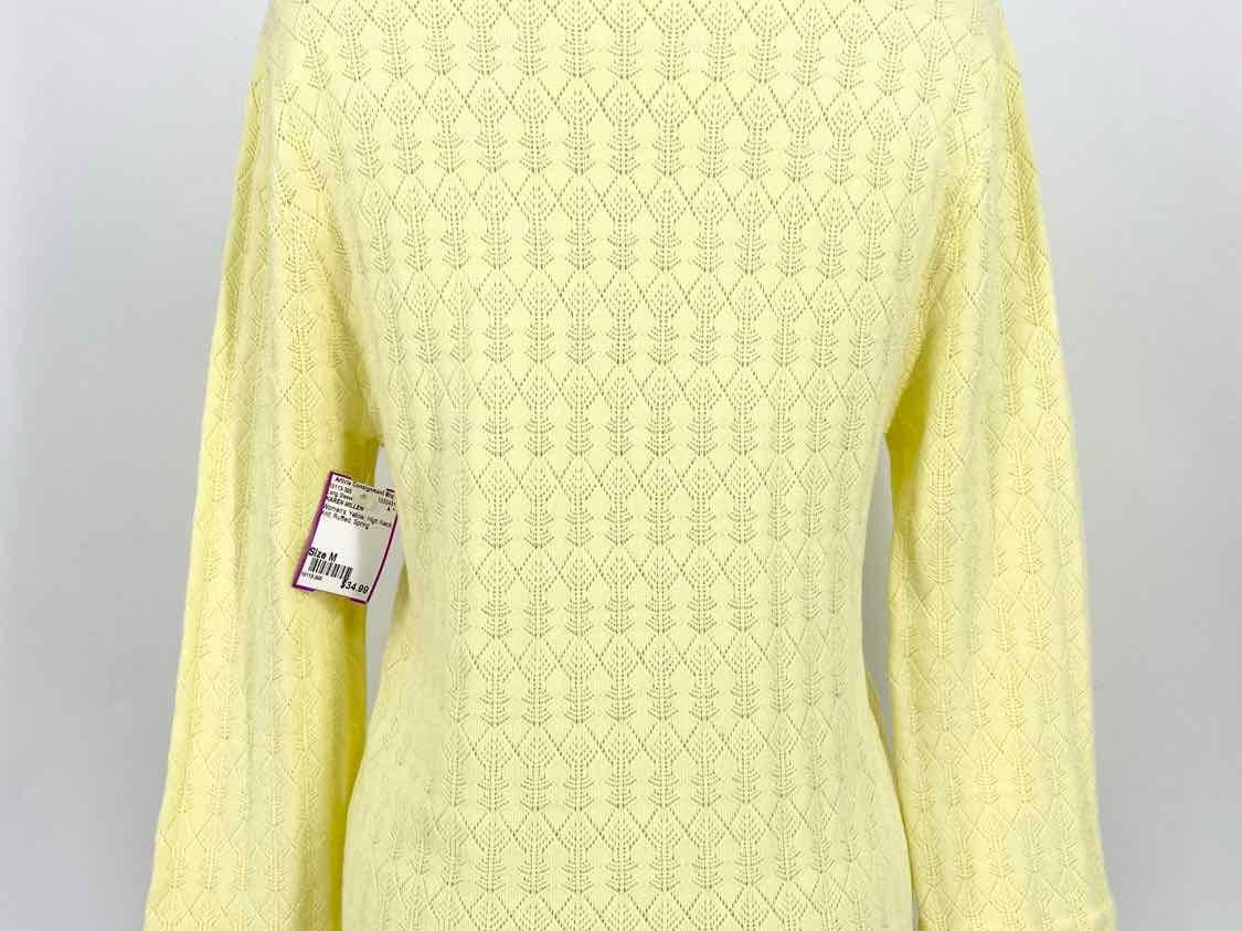 KAREN MILLEN Women's Yellow High Neck Knit Ruffled Spring Size M Long Sleeve - Article Consignment