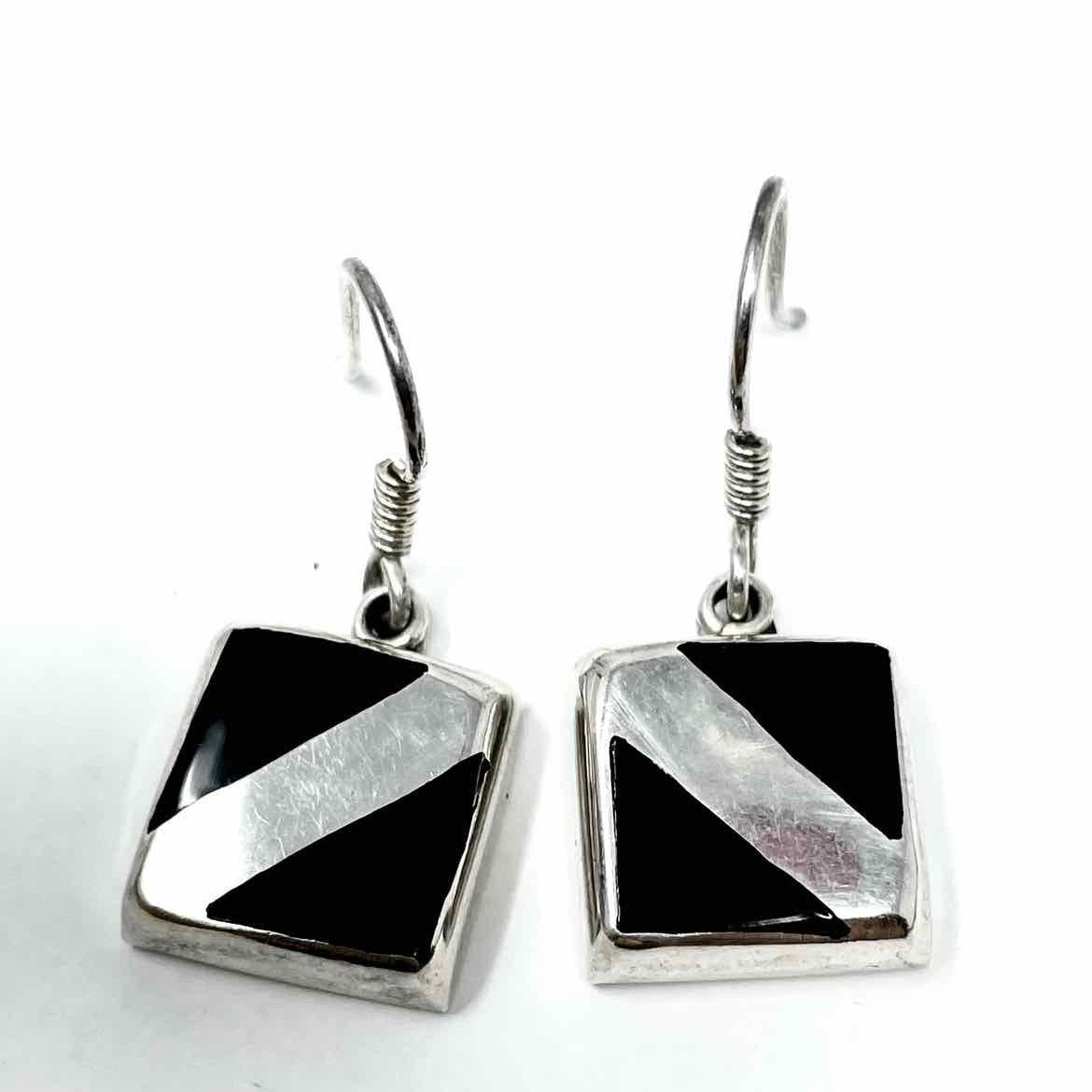 .925 Silver/Black Drop Squares Onyx Earrings - Article Consignment