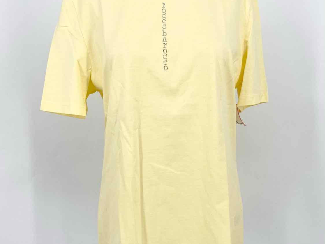 roccobarocco Women's Yellow T-shirt Jersey Rhinestone Size 48/L Short Sleeve Top - Article Consignment