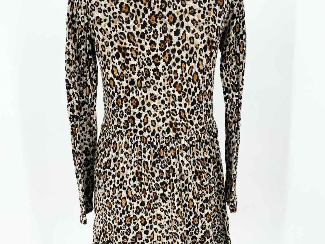 ZARA TRF Women's Tan/black Tiered Knit Animal Print Size S Dress - Article Consignment