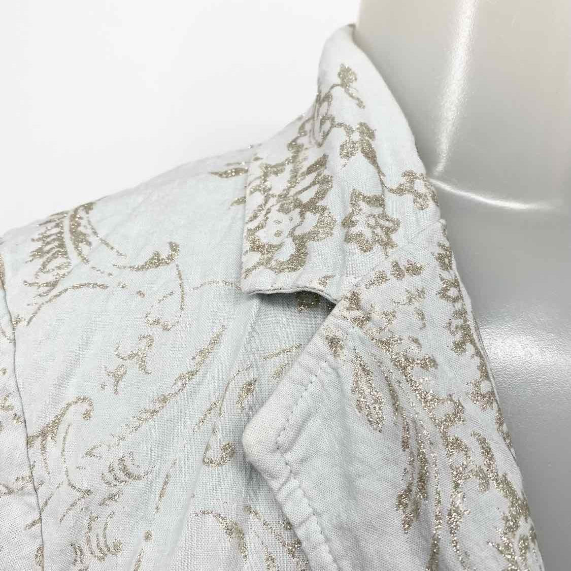 120% Lino Women's Pale Blue Blazer Linen Blend Glitter Italy Skirt Suit - Article Consignment