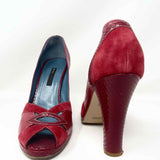 Marc Jacobs Women's Red Peeptoe Exotic Leather Color Block Size 10 Pumps - Article Consignment