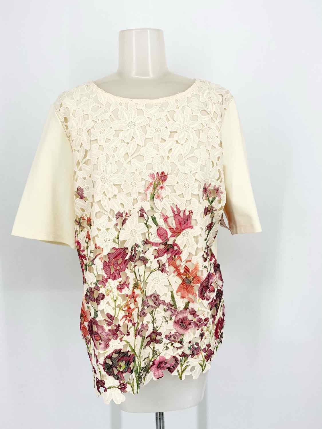 Sunday in Brooklyn Women's Cream/Purple Lace Floral Size XL Short Sleeve Top - Article Consignment