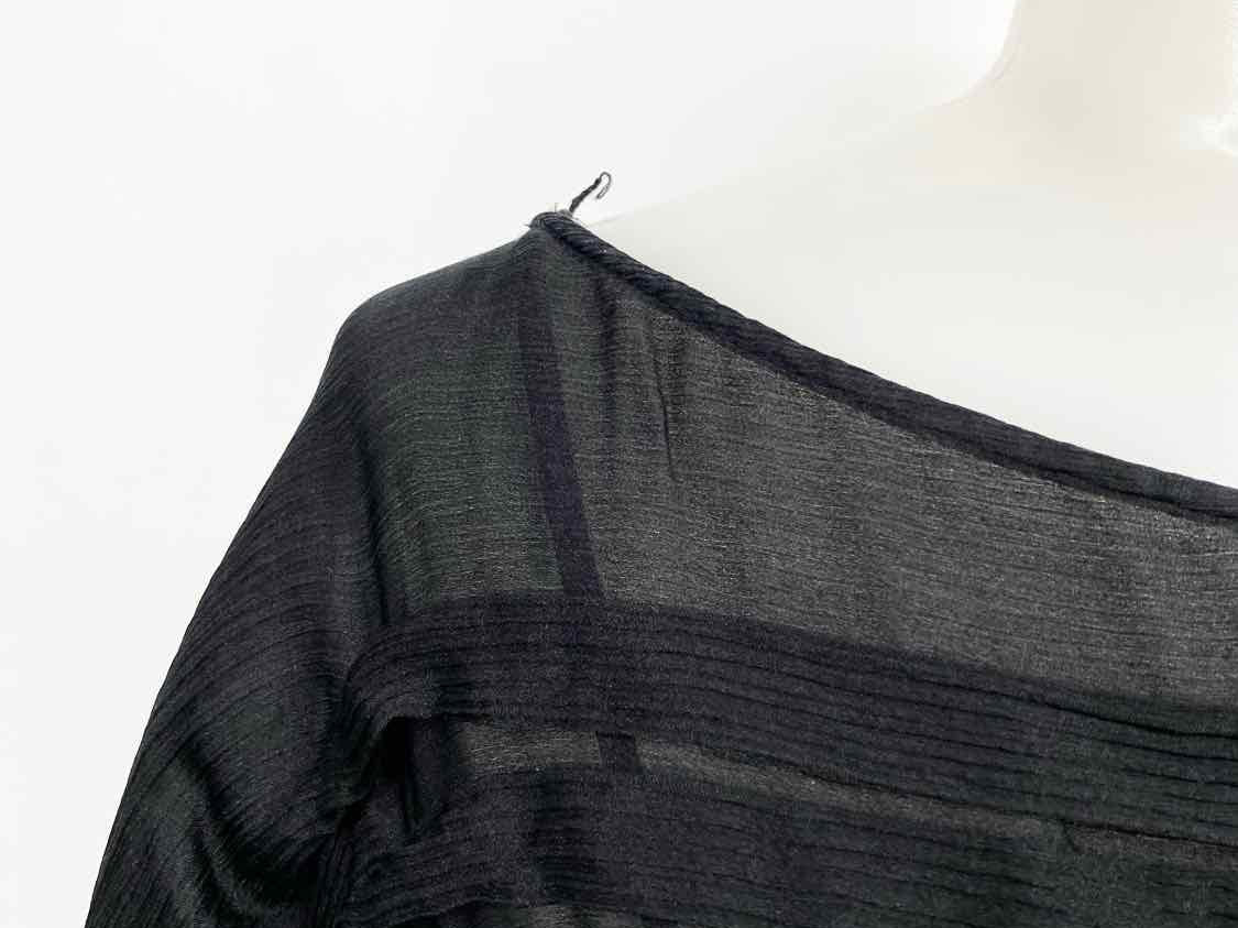 Diane Von Furstenberg Women's Black Blouse Silk Blend Crinkle Long Sleeve - Article Consignment