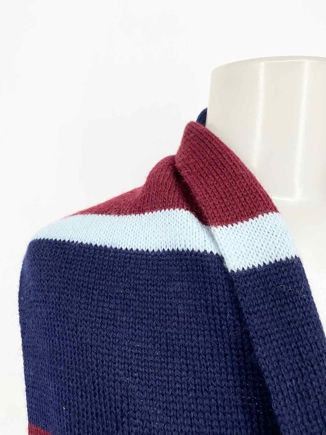 Joseph Magnin Wool Blend NAVY/BURG. Long Stripe Scarf - Article Consignment