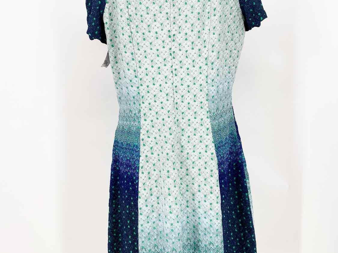 MISSONI Women's Blue/Aqua Short Sleeve Metallic ombre Size M Dress - Article Consignment