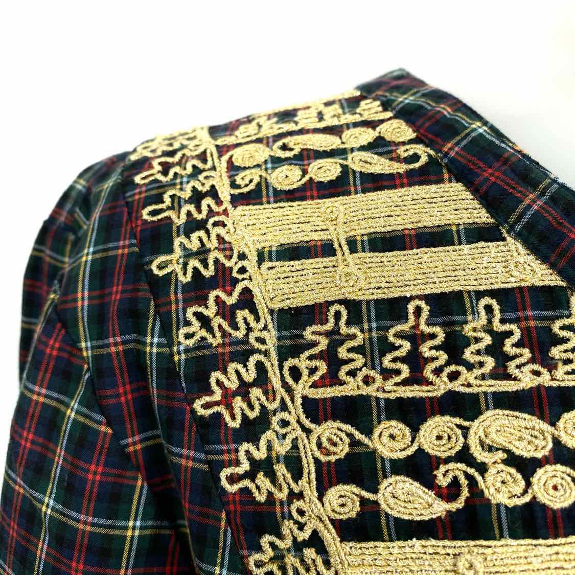 J Crew Women's Black Print Size S Scoop Neck Plaid Long Sleeve