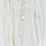 Elie Tahari Size XS White V-Neck Cotton Blend Lace Trim Long Sleeve - Article Consignment