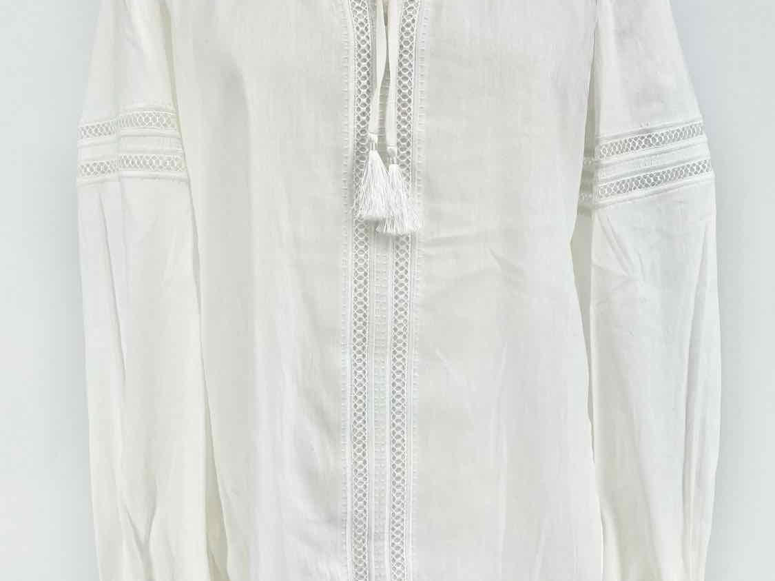 Elie Tahari Size XS White V-Neck Cotton Blend Lace Trim Long Sleeve - Article Consignment