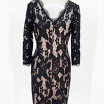 Adrianna Papell Women's Black/Beige 3/4 Sleeve Lace Bodycon Date Night Dress - Article Consignment