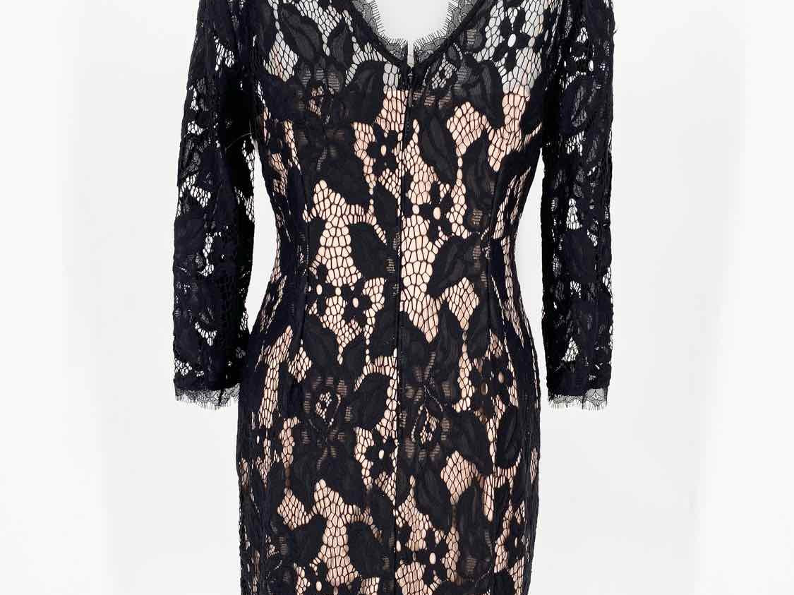 Adrianna Papell Women's Black/Beige 3/4 Sleeve Lace Bodycon Date Night Dress - Article Consignment