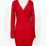 Bebe Women's Red mini Lace V-neck Date Night Size M Dress - Article Consignment