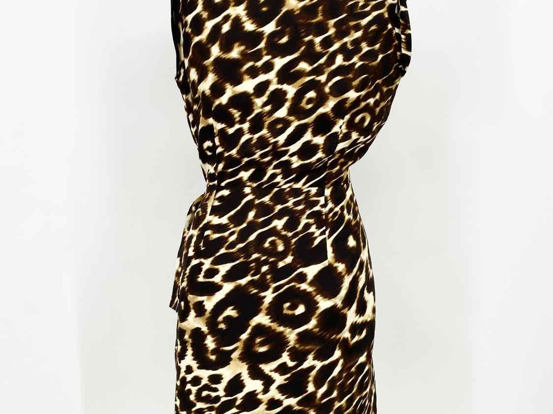 Saks Fifth Ave Women's Black/Gold Wrap Animal Print Size 8 Dress - Article Consignment