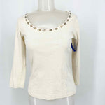 Marks & Spencer Women's Ivory Scoop Neck Embellished Size 10 Long Sleeve - Article Consignment