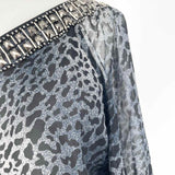 Bebe Women's Blue/Black One Shoulder Animal Print Size M Silk Long Sleeve - Article Consignment