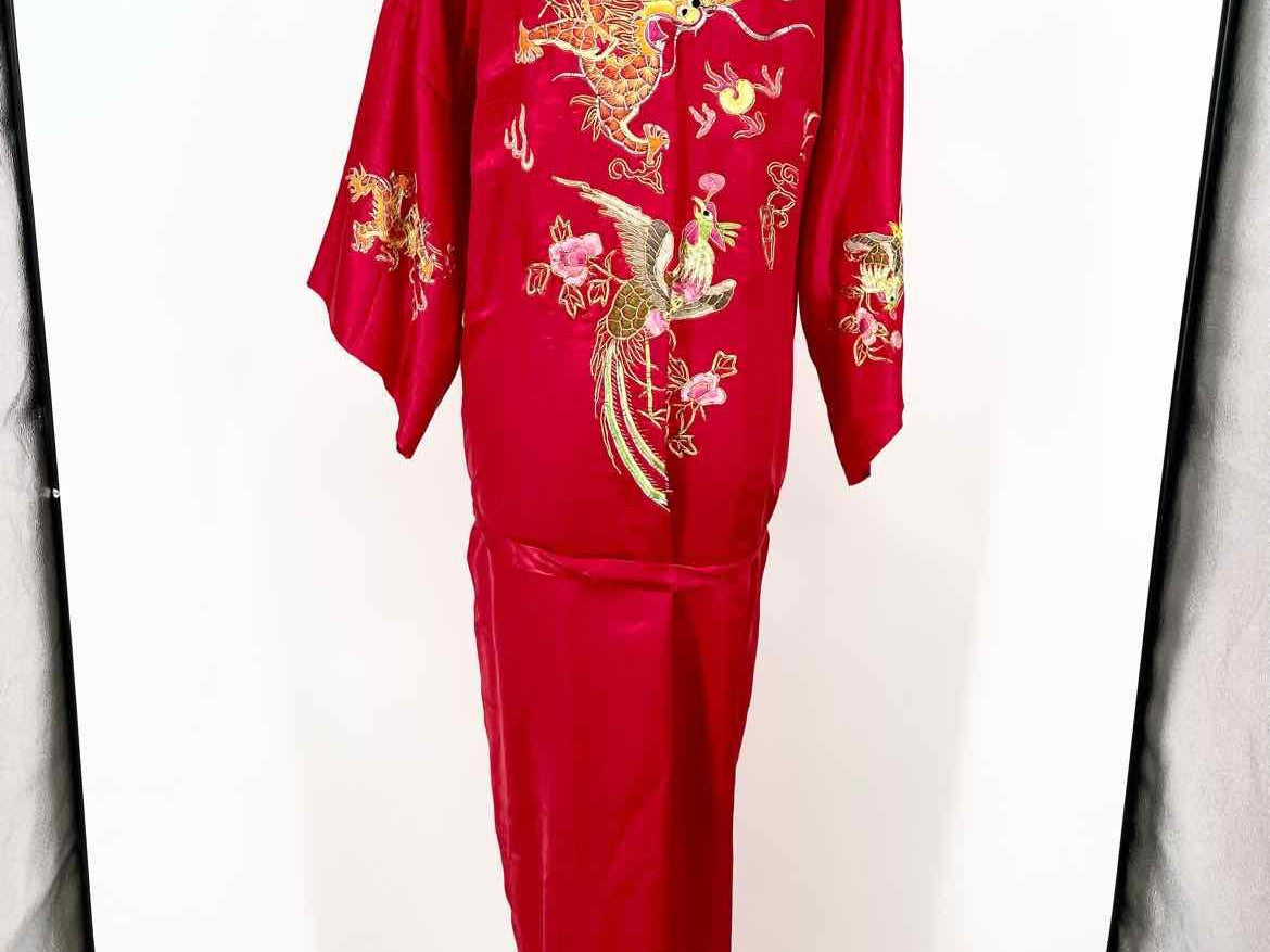 Phoenix Fashions Women's Red Silk Embroidered Robe Duster - Article Consignment