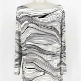 ST. JOHN Women's White/Black Boatneck Jersey Abstract Size L Long Sleeve - Article Consignment