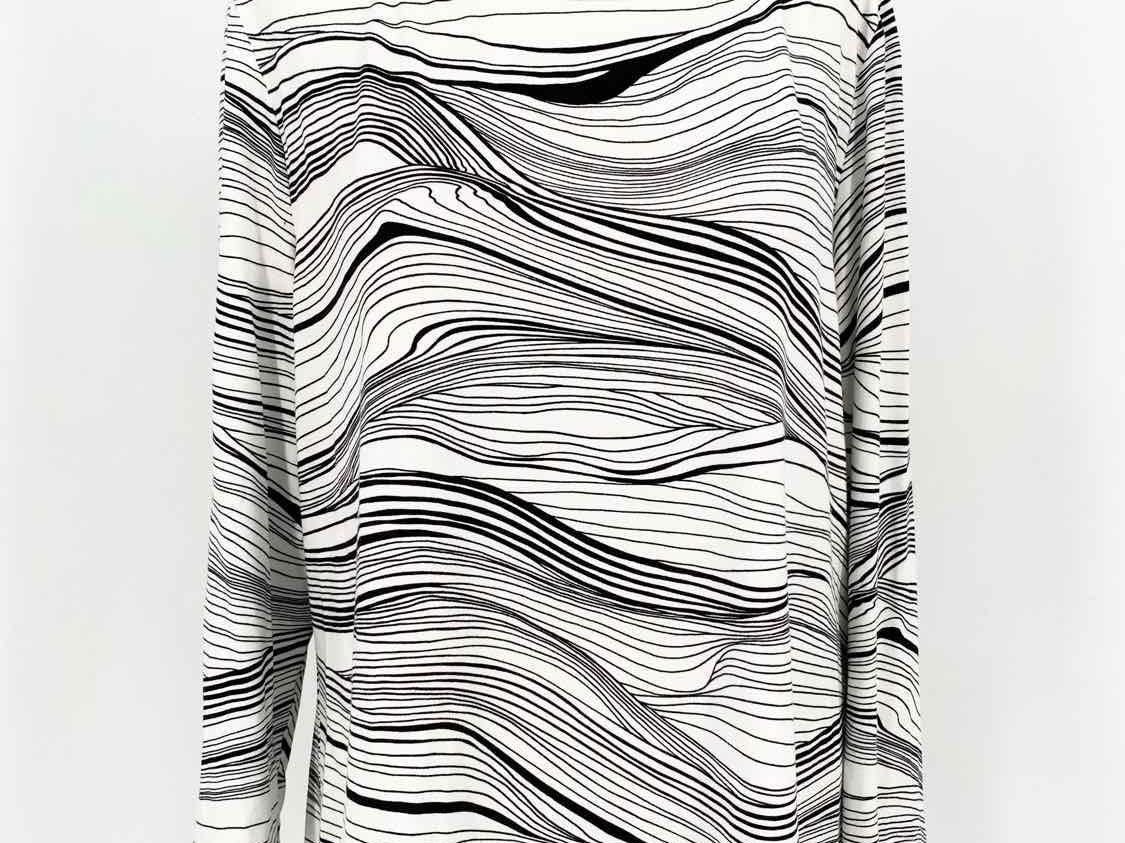 ST. JOHN Women's White/Black Boatneck Jersey Abstract Size L Long Sleeve - Article Consignment