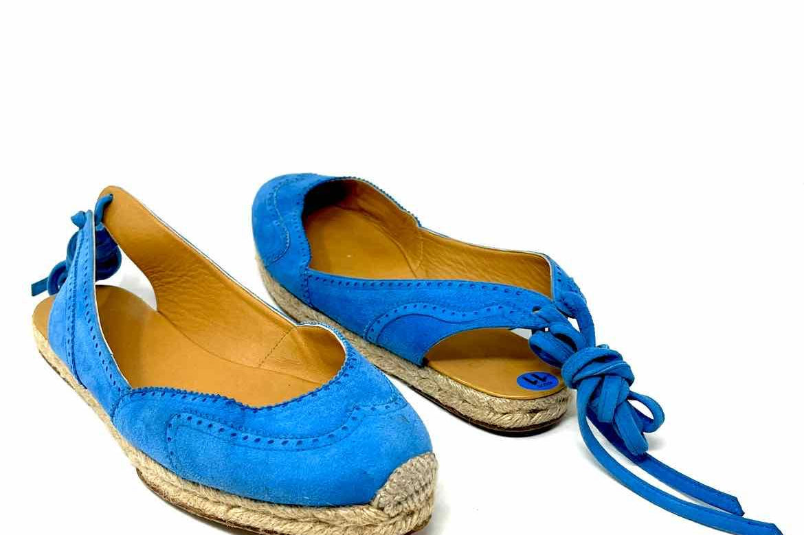 Hermes Women's Blue/Tan Espadrille Suede Lace-Up Luxury Size 41/11 Flats - Article Consignment