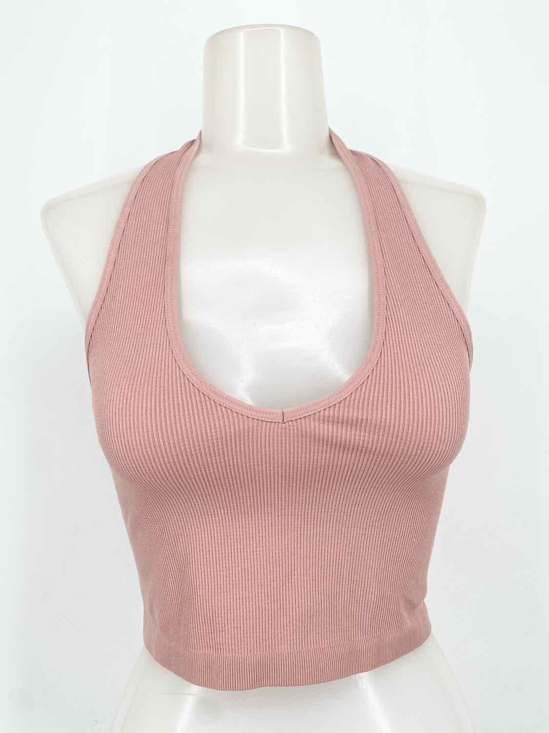 Ribbed Seamless Halter Bra // Light Pink