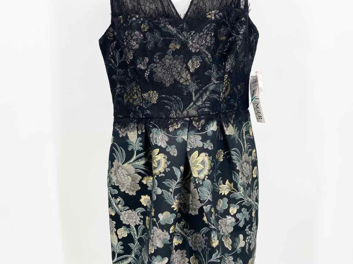 Kay Unger Women's Black/Yellow Knee Length Brocade Formal Size 16 Dress - Article Consignment
