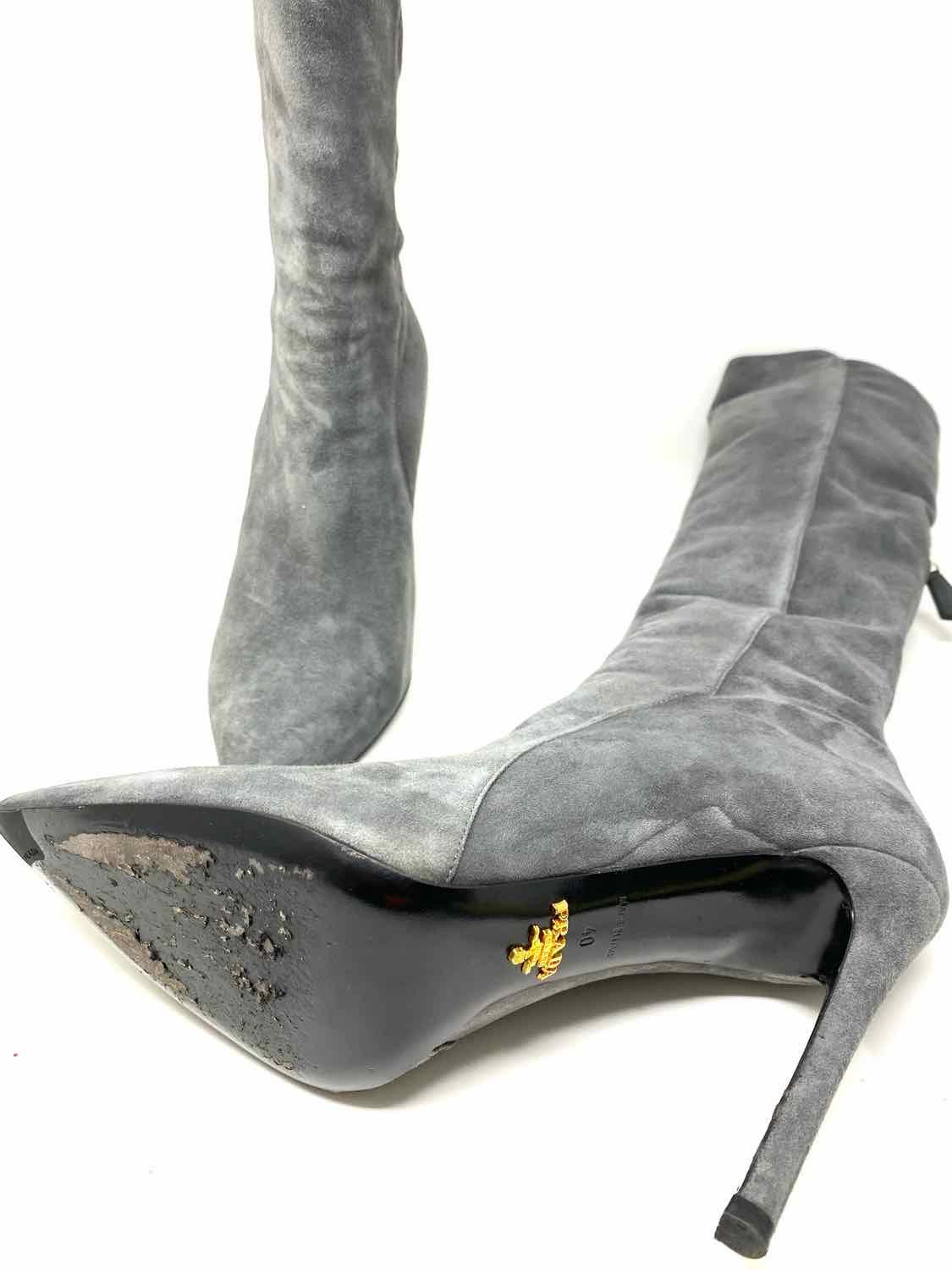 PRADA グレー ロングブーツ Prada Women's Gray Knee High Suede Stiletto Luxury Size 40/9 Boots