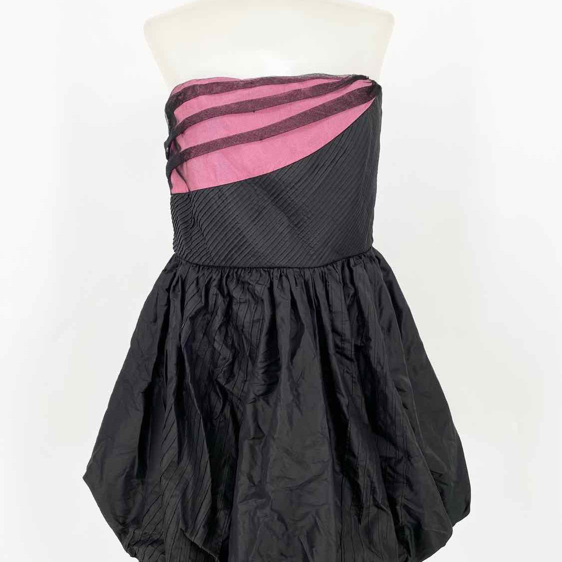 alice+olivia Women's Black/Pink Strapless Silk Bubble Date Night Size