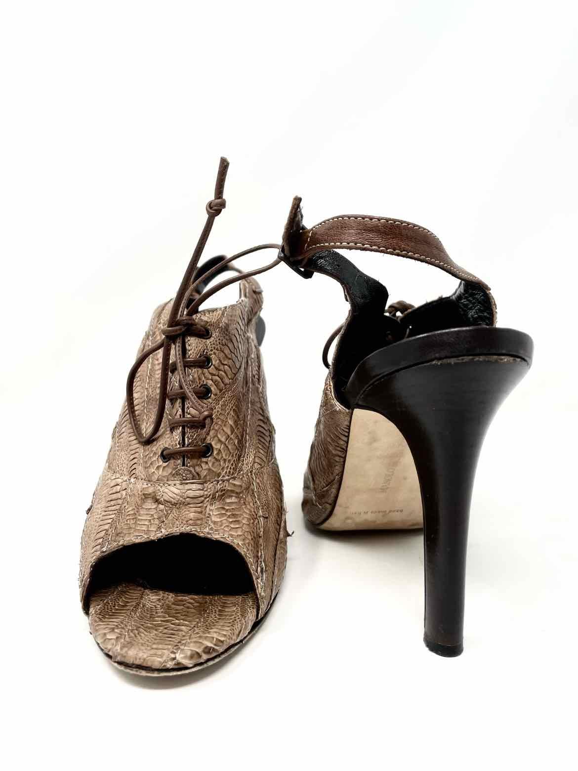 Manolo Blahnik Women's Taupe Slingback Exotic Leather LACE UP Size 41/10 Bootie - Article Consignment