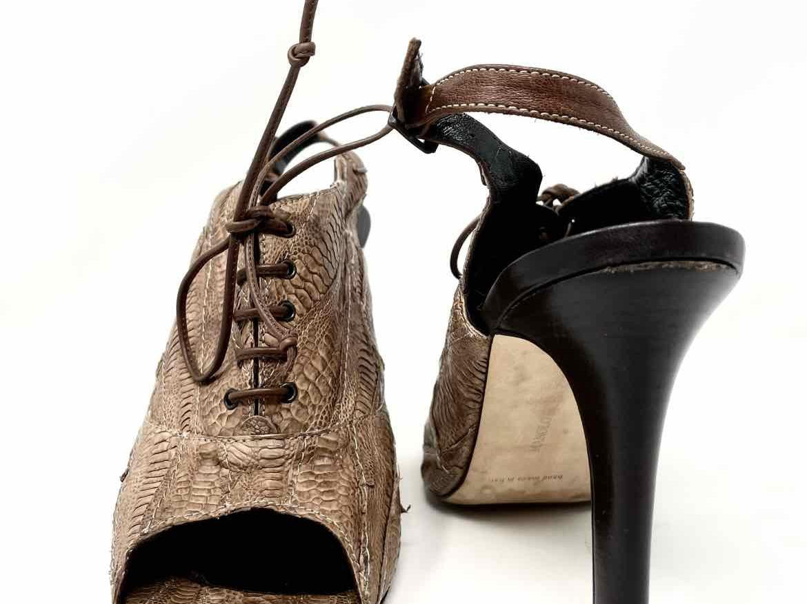 Manolo Blahnik Women's Taupe Slingback Exotic Leather LACE UP Size 41/10 Bootie - Article Consignment