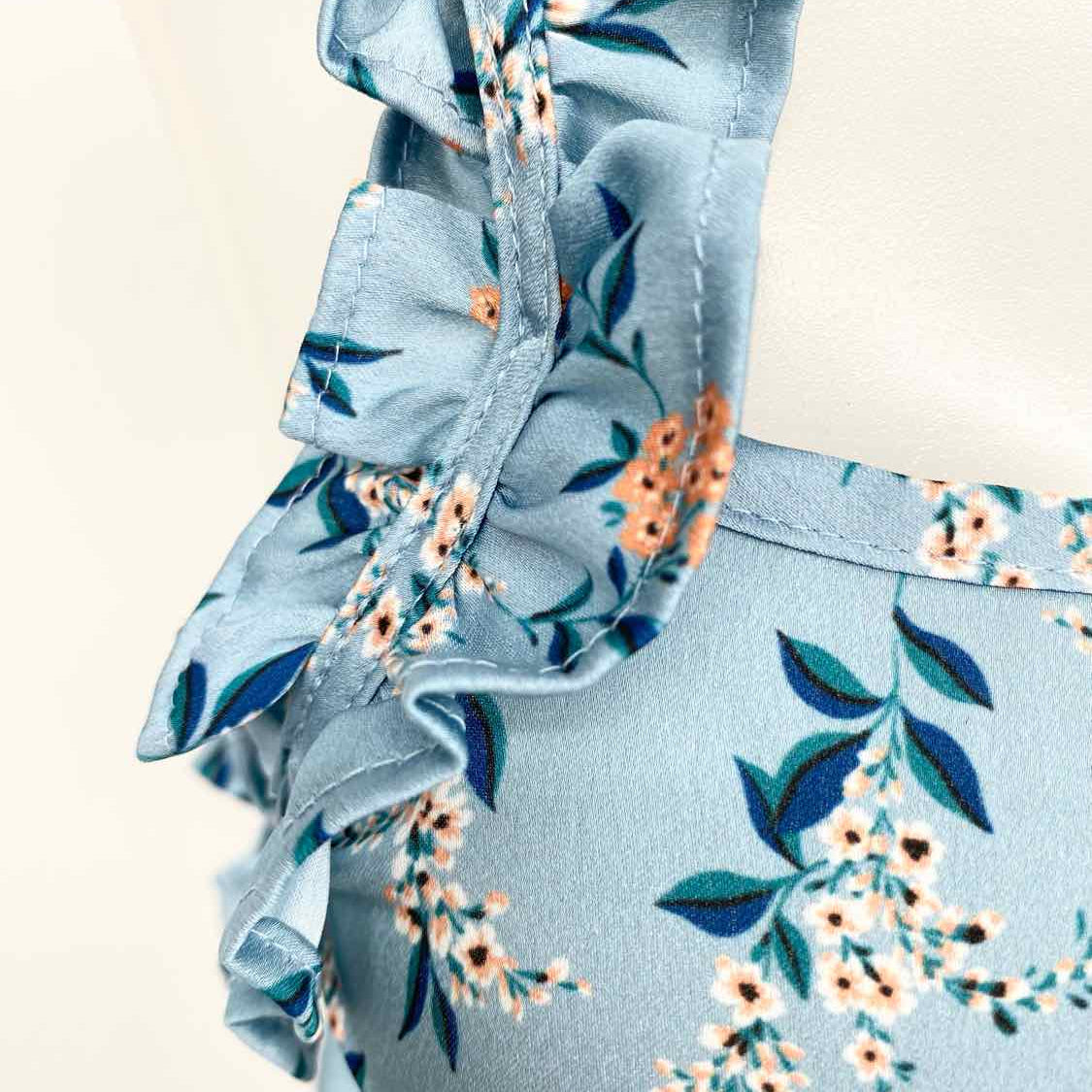 For Love & Lemons Women's Blue Print Size M Tie Back Floral Crop Sleeveless