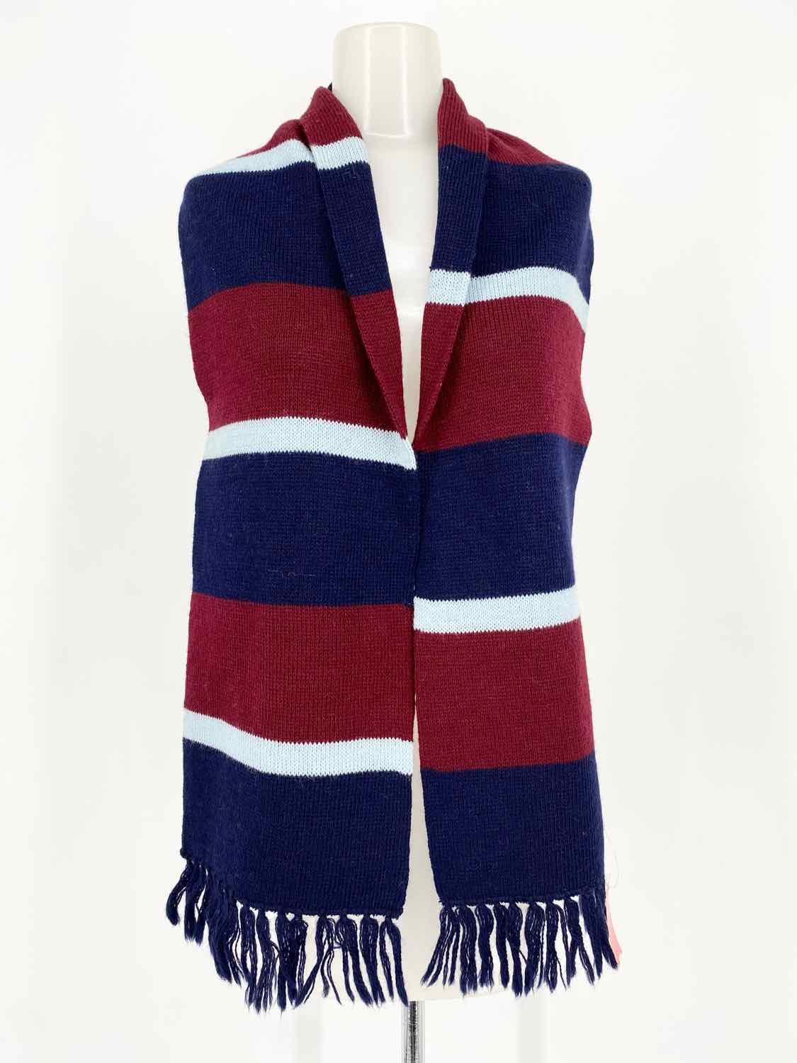 Joseph Magnin Wool Blend NAVY/BURG. Long Stripe Scarf - Article Consignment