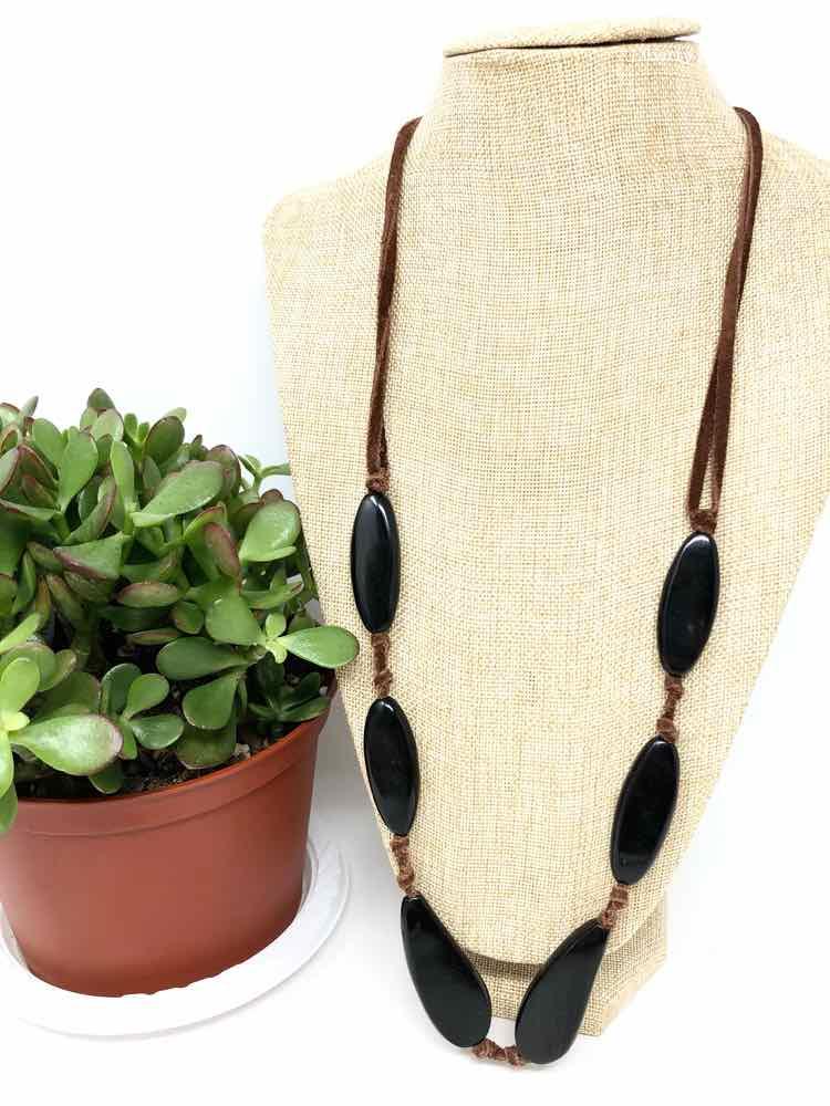 CHAN LUU Stone Suede Brown Black Necklace