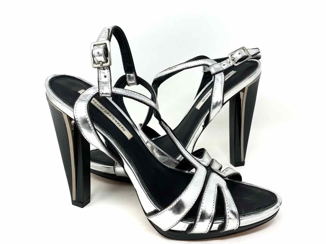 Diane Von Furstenberg Women's Silver Heeled Metallic Platform Size 10 Sandals - Article Consignment