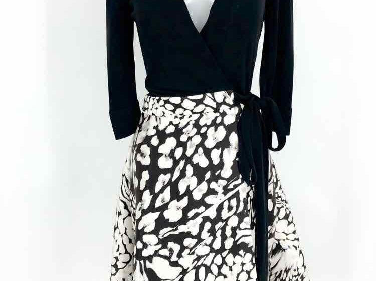 Diane Von Furs Size 2 Black/Gray Wrap Blotches Dress - Article Consignment