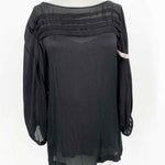 Diane Von Furstenberg Women's Black Blouse Silk Blend Crinkle Long Sleeve - Article Consignment