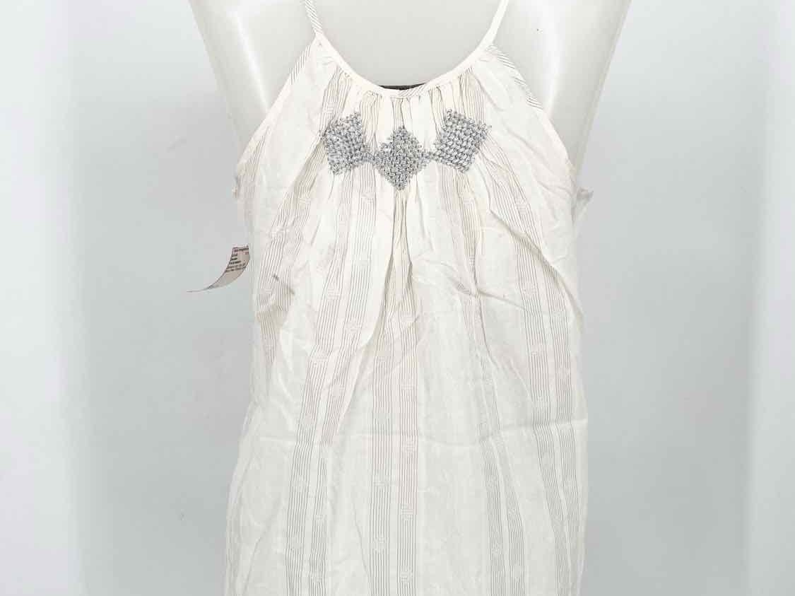 7 for all mankind Women's Ivory Tank Silk Blend Sheer Pinstripe Sleeveless - Article Consignment