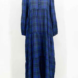 Pietsie Women's Jove Blue/Green Maxi Cotton/Linen Plaid Lagenlook S Sheer Dress - Article Consignment