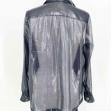 RAOUL Women's Navy Blouse Silk Blend Sheer Metallic Size 0 Long Sleeve - Article Consignment