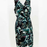 BLACK HALO Women's Black/Green V-Neck Tropical Date Night Size 6 Dress - Article Consignment