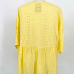 johnny was Women's Yellow Blouse Cupra Rayon Embroidered Resort Short Sleeve Top - Article Consignment
