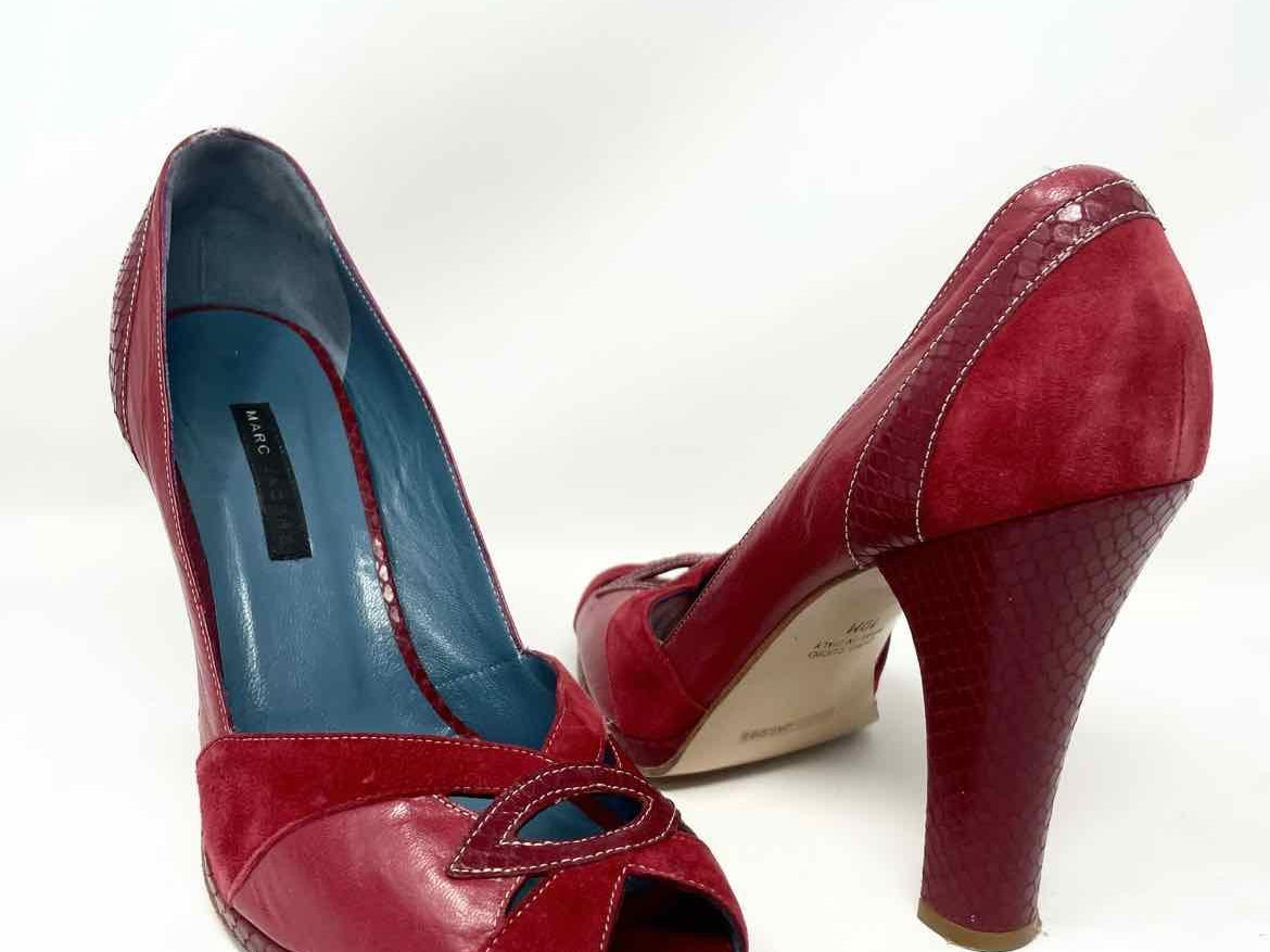 Marc Jacobs Women's Red Peeptoe Exotic Leather Color Block Size 10 Pumps - Article Consignment