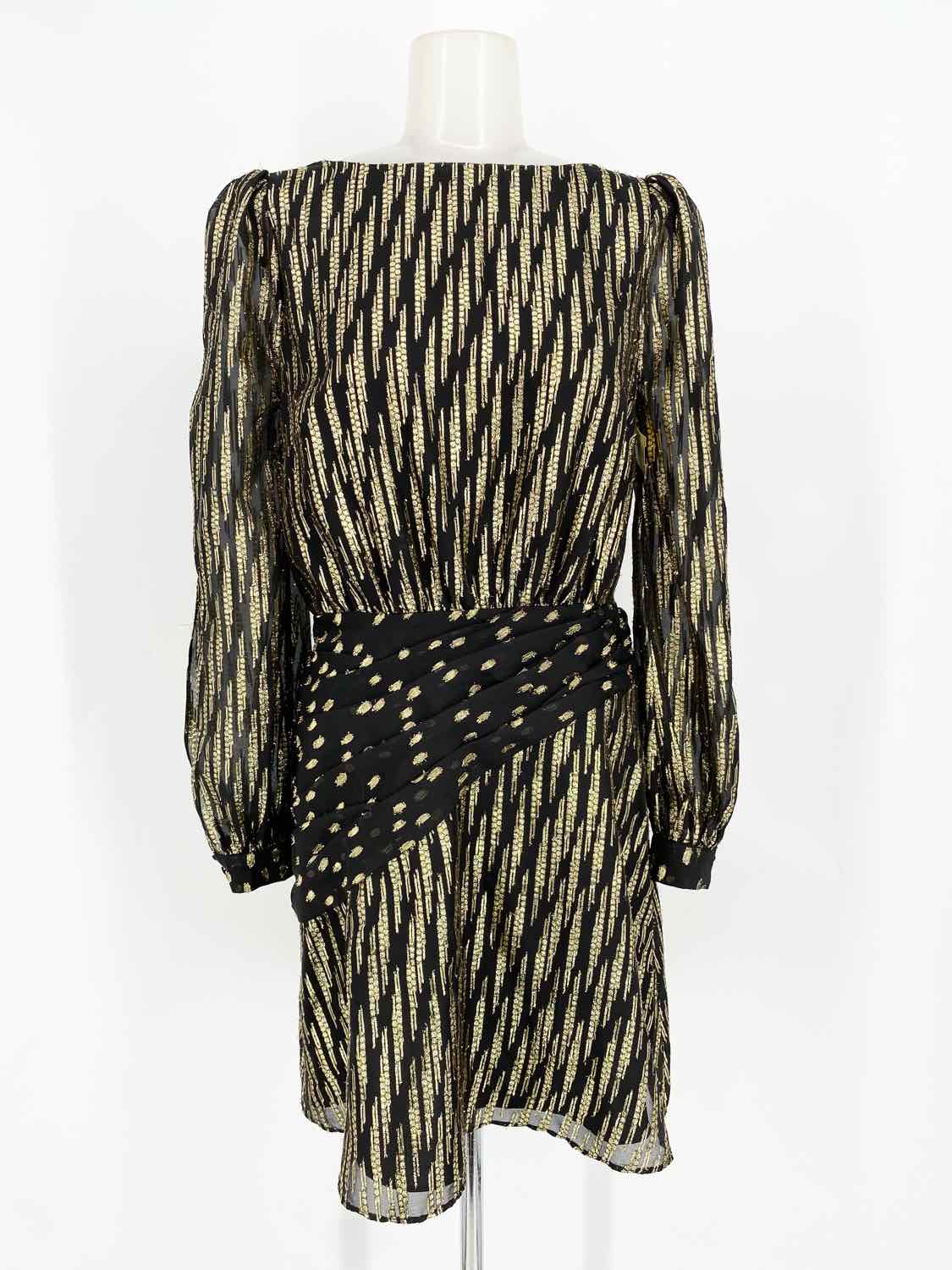 RACHEL ZOE Women's Black/Gold Size 4 Long Sleeve Stripe Girls Night Ou