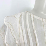 Summum Woman Women's White/Gold High Neck Sheer Ruffled Size 36 Long Sleeve - Article Consignment