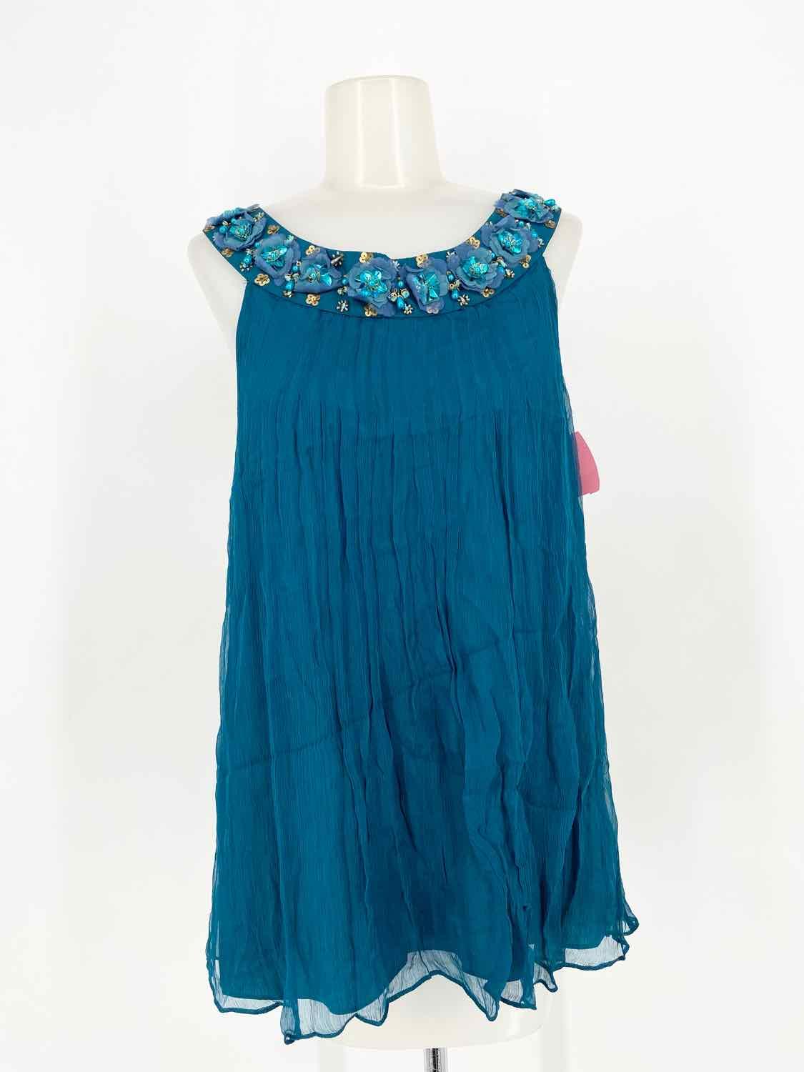 Rebecca Taylor Women's Teal Tank Silk Embellished Size M Sleeveless - Article Consignment
