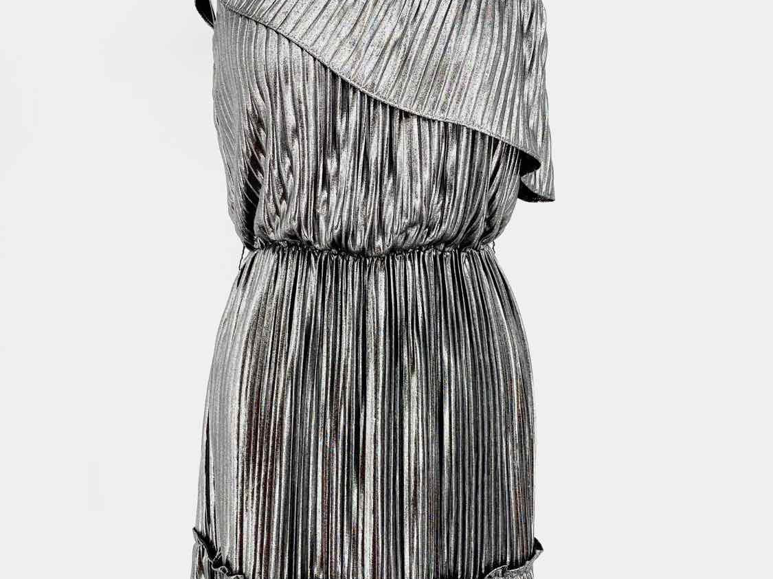 Saylor Size XS Silver One Shoulder Polyester metalic Dress - Article Consignment